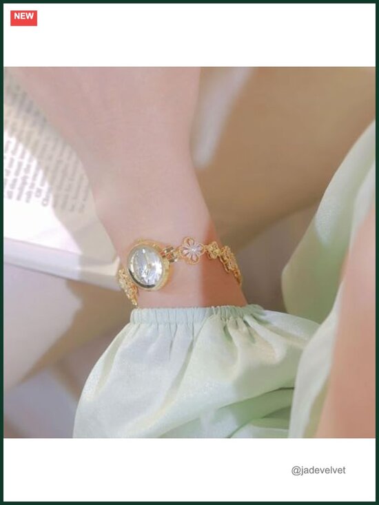 Vintage Gold Bracelet Watch for Women Dainty Four Leaf Clover Quartz Dress